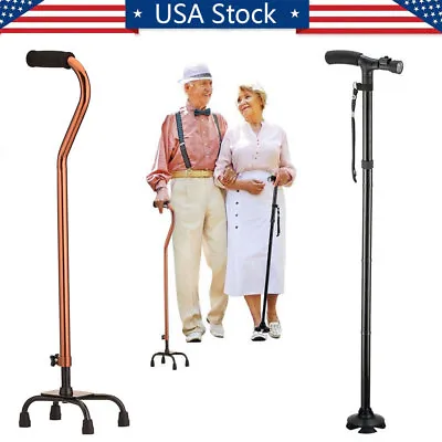 $24.99 • Buy LED Adjustable Medical Walking Cane Stick Mobility Quad Cane Small Base Walker