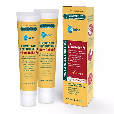 Globe (2 Pack) First Aid Antibiotic + Burn Relief Max Strength (4 Oz  Total)! • $12.99