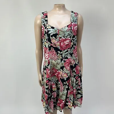 Vintage 80's 90's All That Jazz Women's Dress Rayon Floral Open Back II12 • $19.99