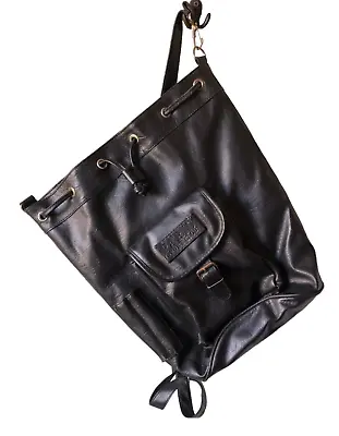 Vintage Vegan Leather Bucket Bag Backpack Sling Purse Black Paris Sport Club 15  • $19.99