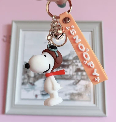 £5.49 • Buy Snoopy Pilot Peanuts Charlie Brown Keychain Keyring Pendant Bag Pom