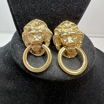 Vintage Kenneth Jay Lane Kjl For Avon Lion Head Door Knocker Rs Clip Earrings • $28.95