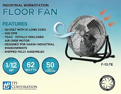 TPI F-12-TE Industrial Workstation Floor Fan • $149.76