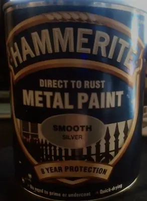 HAMMERITE Direct To Rust Metal Paint 750ml Tin. Smooth Silver. 8 Year Protection • £16.49