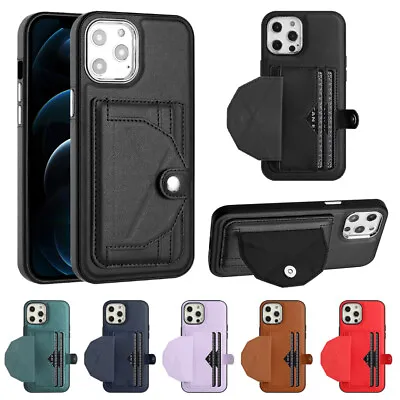 For IPhone 15 14 12 13 Pro XR XS 6 8 7+ Plain Leather Card Slots Back Case Cover • $16.88