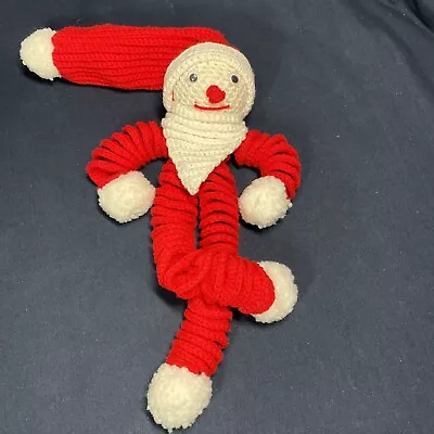 Santa Yarn Doll Vintage Crocheted Red White Googly Eyes Clean 16  Handmade • $22.95