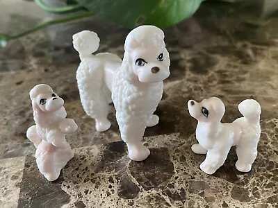 Set Of 3 Vintage Miniature POODLE Figurines Kitschy Dog Puppy Pink & White • $18.99