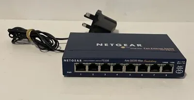 NetGear ProSafe 8 Port Fast Ethernet Switch FS108 V2 & Power Supply • £9.99