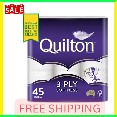 $31.99 • Buy Toilet Paper-45 Rolls Quilton-3 Ply White Soft Tissue Bulk | FREE SHIPPING-Au
