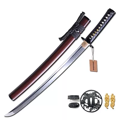 Wakizashi Sword Short Katana Real Clay Tempered T10 Steel Razor Sharp Full Tang • $189.99