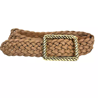 B-Low The Belt Women Leather Belt Tan Size M/L Woven Gold Hardware Square Buckle • $64.03