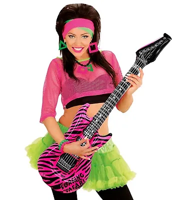 Inflatable Pink Zebra Guitar - 105cm Fancy Dress Party Prop Blow Pool Reusable • £3.99