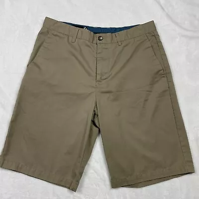 Volcom Corpo Class Shorts Mens 34 Tan Chino Poly/Cotton Blend Flat Front Pockets • $12.99