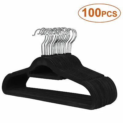 100PCS Velvet Hangers Premium Non-Slip Flocked Clothes Hangers 360° Swivel Hook • $33.58