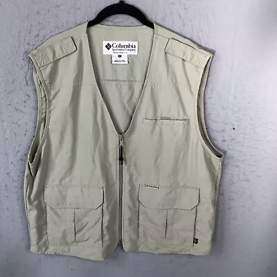 Columbia Cargo Vest Mens Large Tan 100% Nylon Sleeveless Pockets Hunting Fishing • $24.97