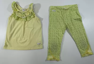 Naartjie Girls Yellow 100% Cotton Tank Top Leggings 2Pc Set Size 6 • $11.49