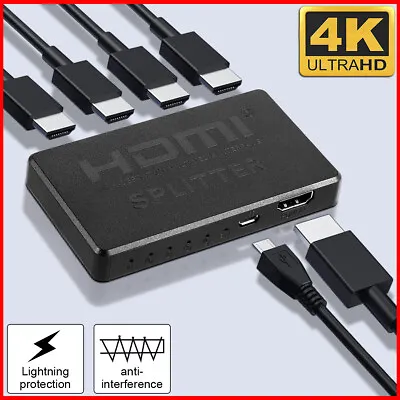HDMI Splitter 4K UHD HD 1080P 4-Port Repeater Splitter Amplifier 1x4 1 In 4 Out  • $8.74