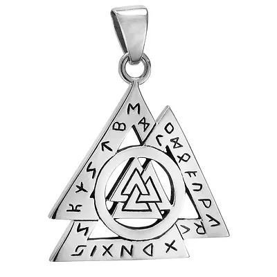 Sterling Silver Norse Valknut Rune Pendant Viking God Odin Symbol Asatru Jewelry • $39.99