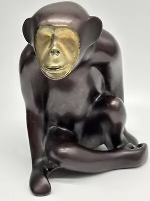 Vintage Loet Vanderveen Solid Bronze Seated Monkey Sculpture Signed 157/750 • $400