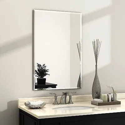 Frameless Wall Mount Mirror For Bathroom Beveled Edge W/ Safety Backing By FGM • $173.84