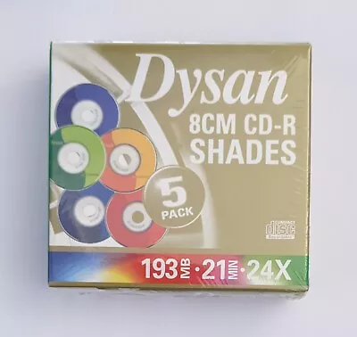 5x 8cm CD-R Blank Disc 193Mb 21 Min 24x Dysan Shades 5 Colours Discs MP3 • £2.99