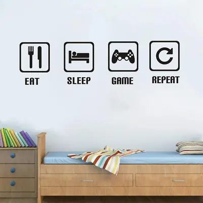 Eat Sleep Game Repeat Wall Stickers Video Gamer Wall Decals Game Room ETC-COOL! • $5.88