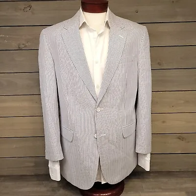 Jos A Bank Blazer Mens 42L Blue Striped Cotton Seersucker Sport Coat 2 Button • $48.95