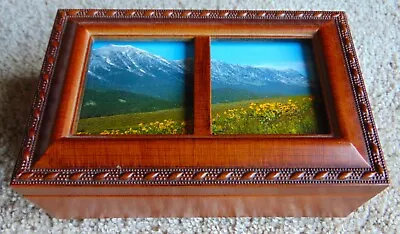 Beautiful Wooden Muscial Jewelry Box With Photo Insert ~ Pristine! • $18.95