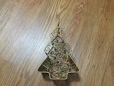 Vintage Gold Mesh Wire Tree Basket Multi-Color Bead Decoration With Handle • $9.50