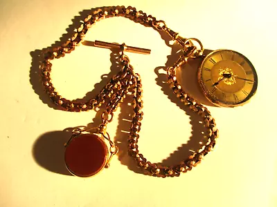 18ct Gold Pocket Watch With 18ct Gold Fob And 9ct Gold Double Albert Fancy Chain • £1350