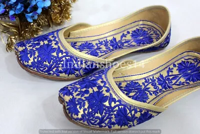 US Flat Punjabi Jutti Flat Shoes Wedding Shoes Khussa Shoes Mojari Jooti DD605BL • $44