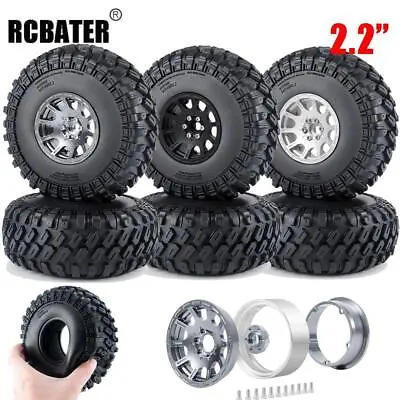 RCBATER 4PCS 140mm 2.2 Beadlock Wheel Rim & Tire Set For 1/10 RC Mud Crawler Car • $49.24