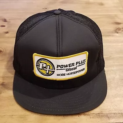 Vintage Power Plus Diesel Hat Cap Snap Back Black Big Patch Auto Car Trucker • $19.10