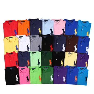 Ralph Lauren Men's Custom Fit Cotton Polo Shirt Top Short Sleeve Large Pony New- • £22.88