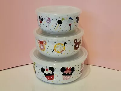 Disney Mickey Mouse Ceramic Microwave Bowl Set Donuts Sprinkles Ice Cream Bars • $39.99