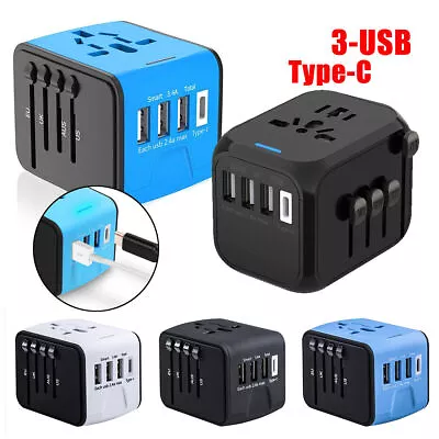 Universal Travel Adapter UK EU AU US W/ 4 USB Port Fast Charger Plug Adapter UK • £13.29