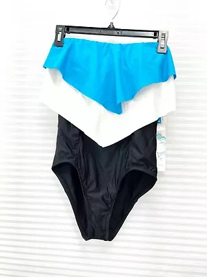 ECO SWIM By AquaGreen Colorblock Layered Ruffle One Piece Swimsuit Womens Size 6 • $29.99