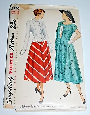 Vintage 1940s Simplicity Dress & Jacket Printed Pattern #2370—Complete & Uncut • $14.99