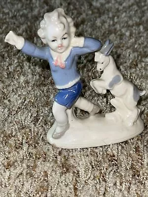 Vtg LIPPELSDORF East Germany Porcelain 4 1/2” Boy W/Goat Chasing FIGURINE GDR • $22.95