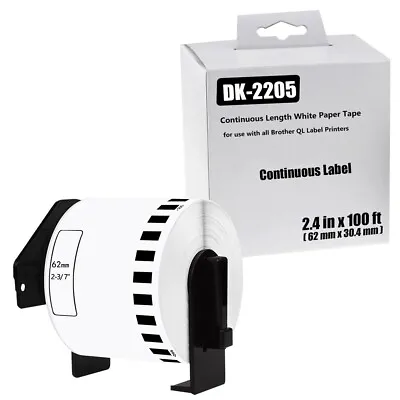 $13.73 • Buy 1 Roll DK-2205 Compatible Brother Continuous Labels White Paper Tape 2.4 X100ft