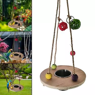 Parrot Swing Stand Toy With Wooden Platform Feeder Bowls For Finches Macaws Love • $9.61