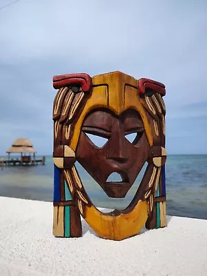 Wooden Wall Mask Mayan Art Carved Handmade Decor Artesania Mexicana 12-inch • $59.99