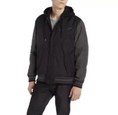 Hurley All City Rook Varsity Black Dark Gray Snap Button Up Hooded Jacket Sz M • $24.99
