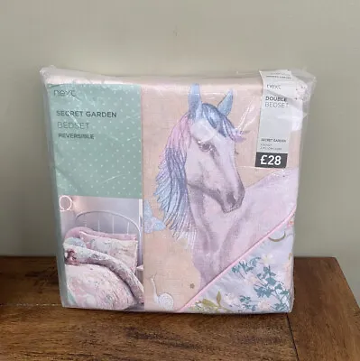 £24.99 • Buy Next - Pink Horse Pony Woodland Secret Garden Double Duvet Set Girls Kids - BNIP