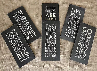 East Of India Distressed Finish Long Black Message Plaques Signs 6 Sentiments • £5.99