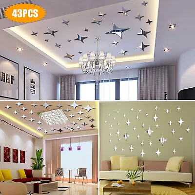 43PCS 3D Wall Stickers Home Decor DIY Art Mirror Star Decal Bedroom Removable • $9.98