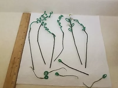 Vintage French Glass Seed Beaded FLOWERS Leaves Stems Components 11 Pcs • $10