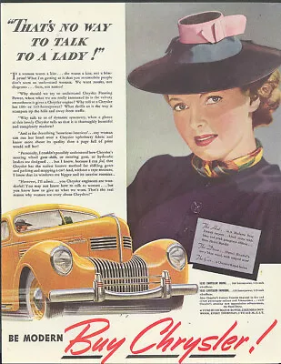 That's No Way To Talk To A Lady! Chrysler Royal Ad 1939 Madame Suzy Hat • $9.99