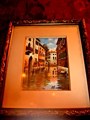 Vintage Framed & Matted Print Venice Canal Italy Signed 12 X 10  • $29.95