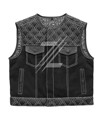 Classic Diamond Quilted Denim Motorcycle Bikers Vests Men's Cowhide Leather Vest • $162